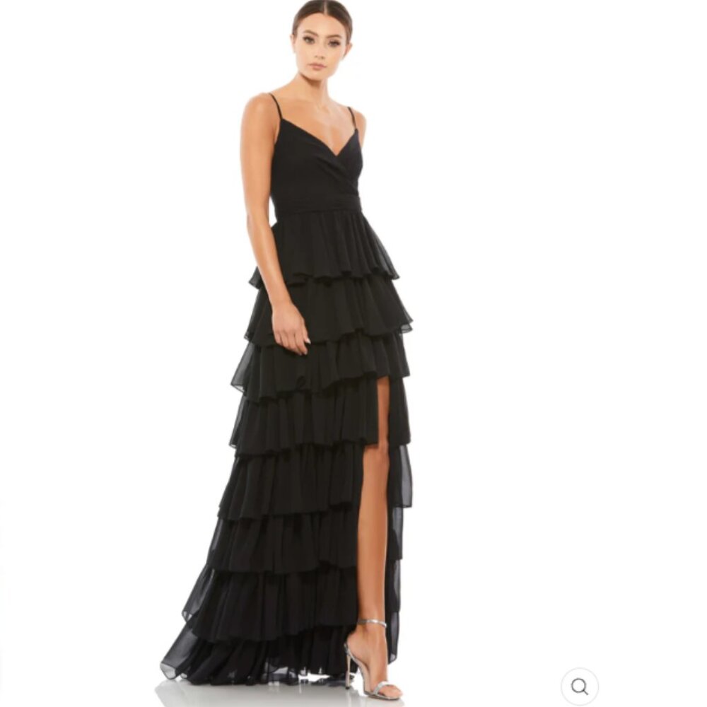 SLEEVELESS GOWN WITH RUFFLED SKIRT COLOR — Black Size 6 New With Tags